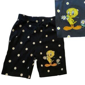 Looney Tunes Tweety Bird Shorts Girls 6X Black Yellow White Daisy Cotton